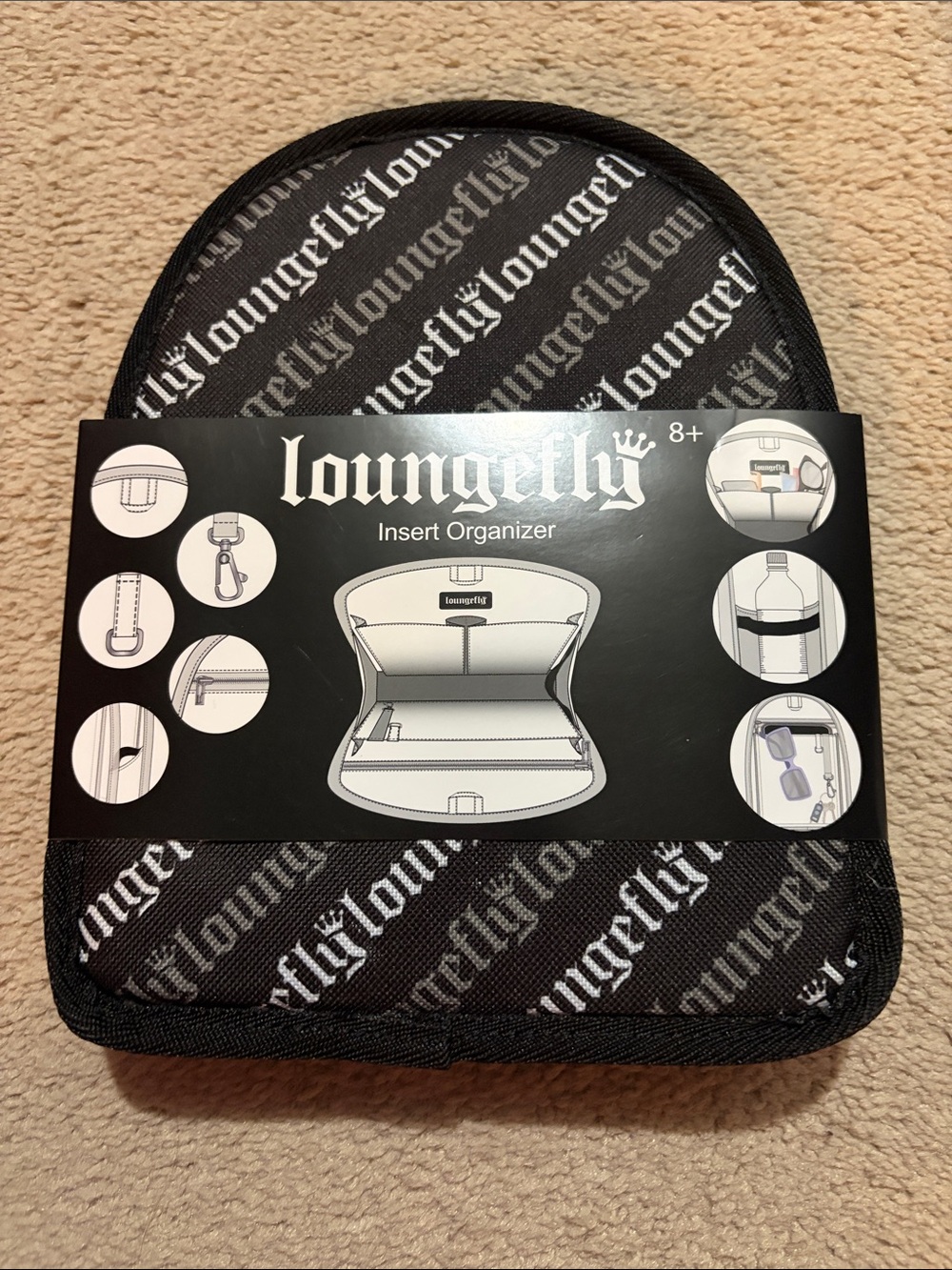 Loungefly Black and White Logo Insert Organizer for Electronics